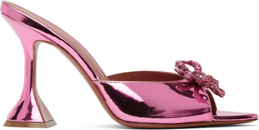 Amina Muaddi Pink Rosie Slipper Heeled Sandals