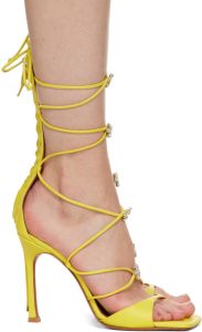 Amina Muaddi Yellow Daisy Heeled Sandals