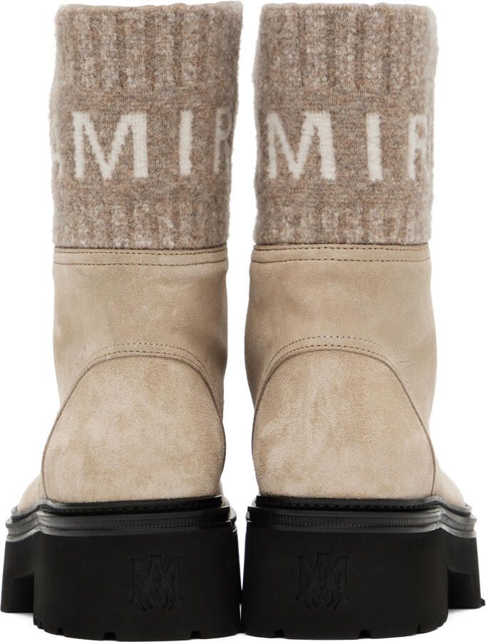 AMIRI Tan Knit Logo Collar Combat Boots - Picture 3