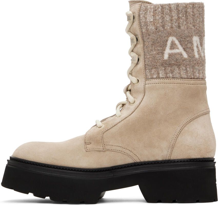 AMIRI Tan Knit Logo Collar Combat Boots - Picture 2
