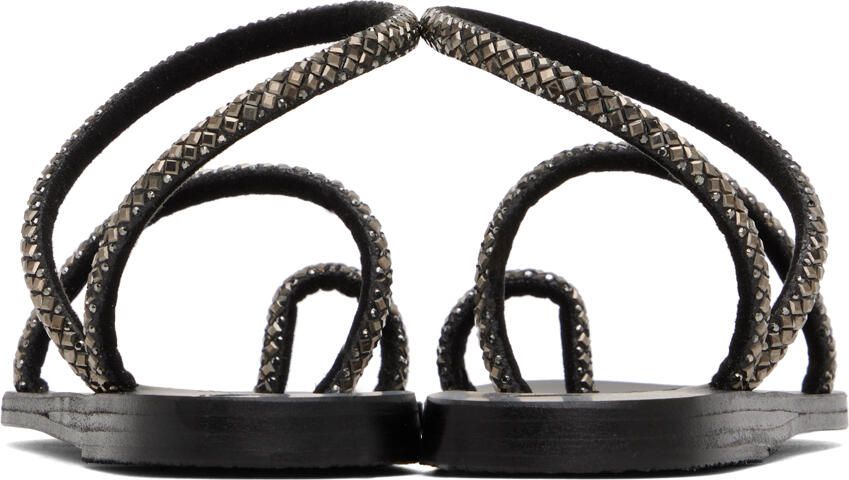 Ancient Greek Sandals Black Apli Eleftheria Crystals Sandals