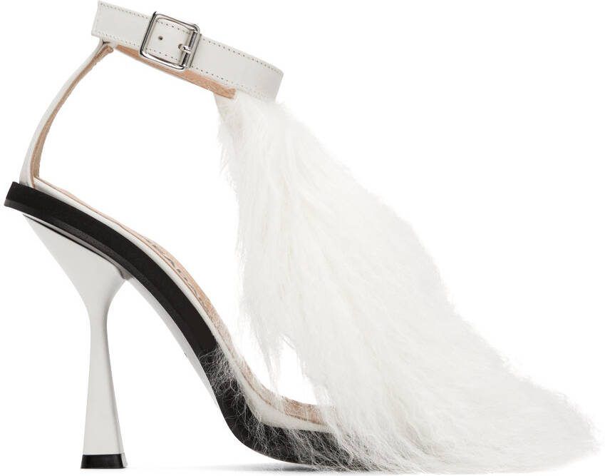 ANDREĀDAMO Off-White Fur Heeled Sandals