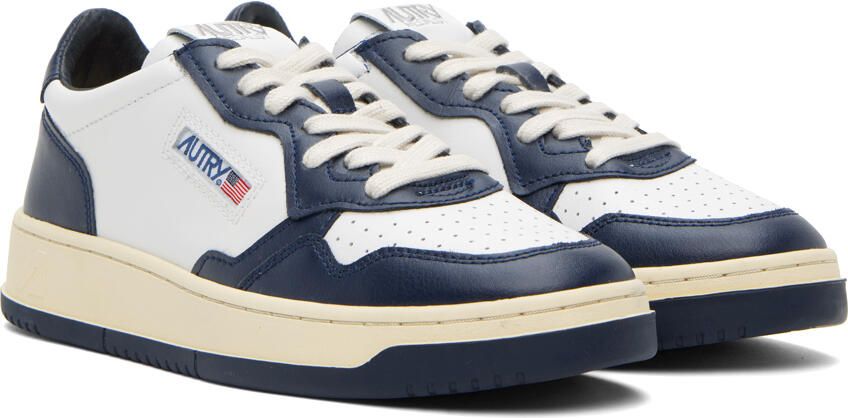 AUTRY White & Navy Medalist Low Sneakers - Picture 2