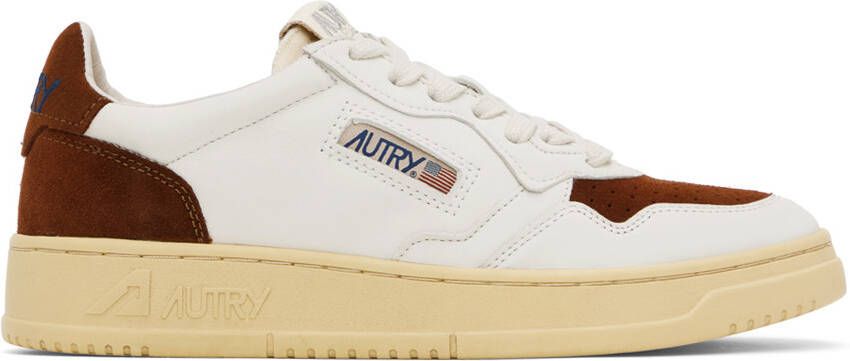 AUTRY White & Brown Medalist Low Sneakers