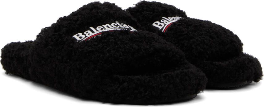 Balenciaga Black Furry Slides - Picture 2