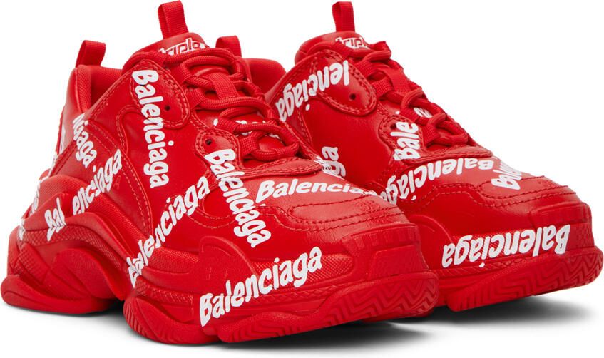 Balenciaga Red Tripe S Logotype Sneakers - Picture 2