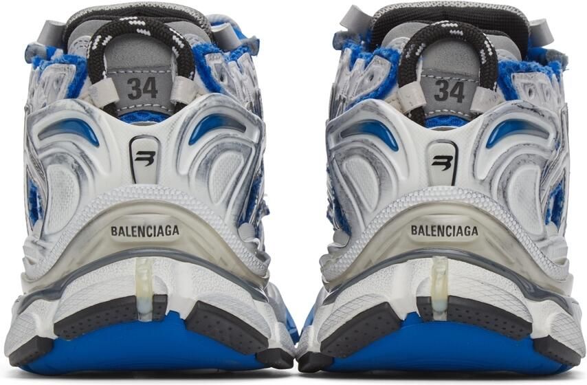 Balenciaga White & Blue Runner Sneakers - Picture 2