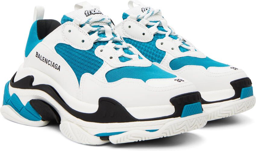 Balenciaga White & Blue Triple S Sneakers - Picture 2