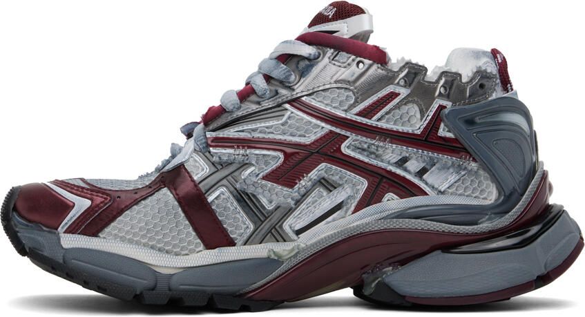 Balenciaga White & Burgundy Runner Sneakers - Picture 3