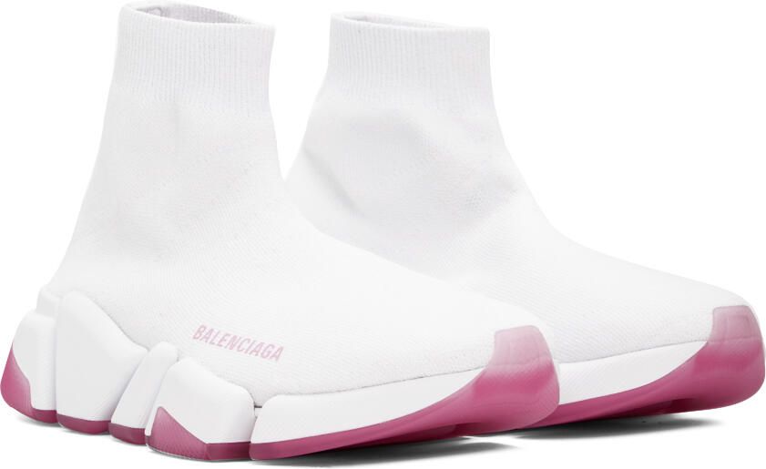 Balenciaga White & Pink Speed 2.0 Sneakers - Picture 2