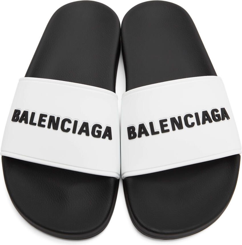 Balenciaga White Logo Pool Slides