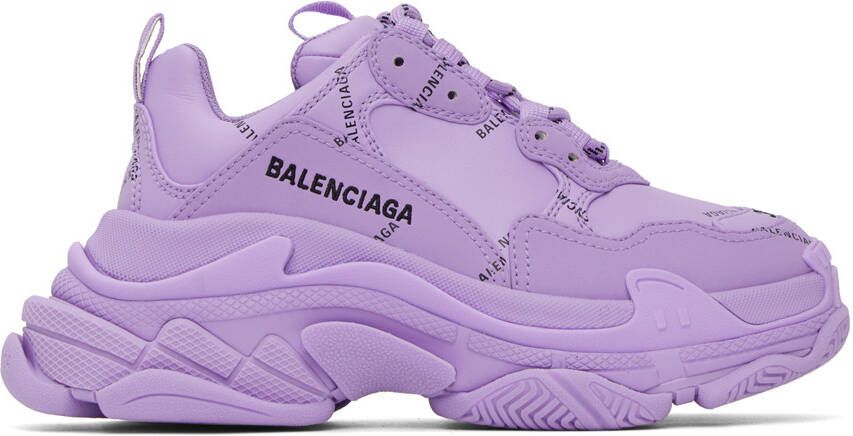 Balenciaga Purple Triple S Allover Logo Sneakers