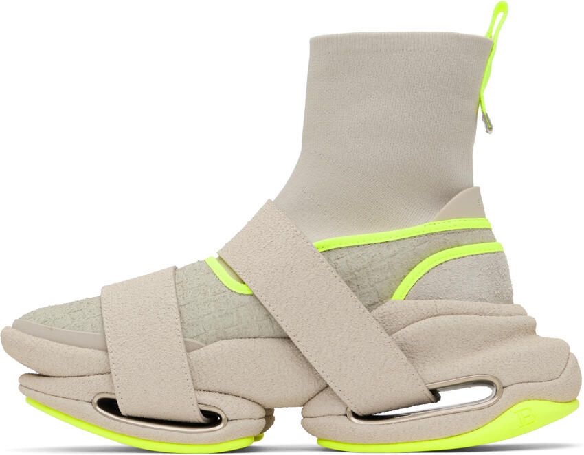 Balmain Beige & Gray B-Bold Sneakers - Picture 3