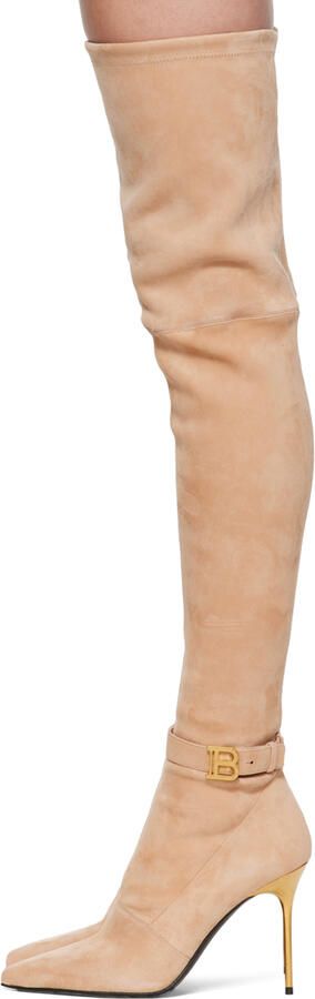 Balmain Beige Raven Tall Boots - Picture 3
