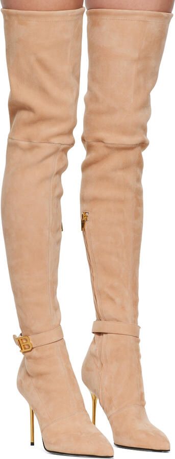 Balmain Beige Raven Tall Boots - Picture 2