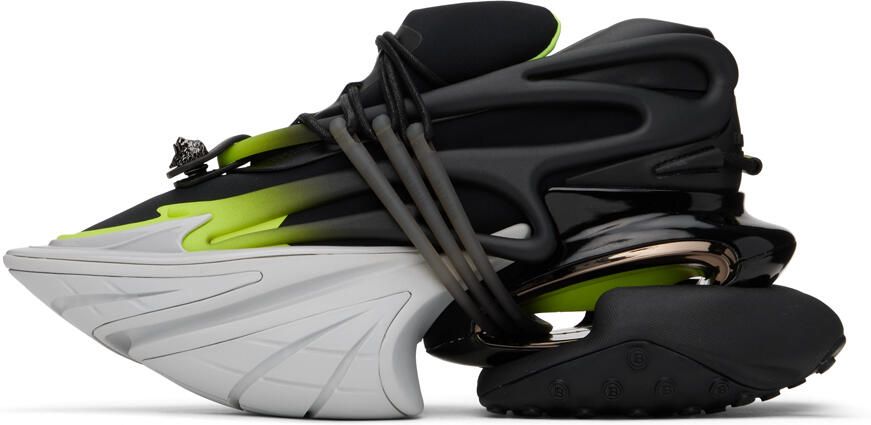 Balmain Black & Green Fluorescent Unicorn Sneakers - Picture 3
