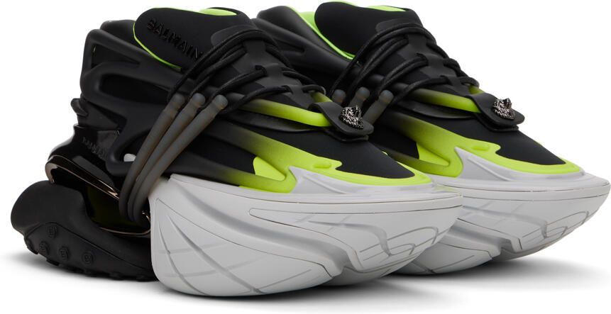 Balmain Black & Green Fluorescent Unicorn Sneakers - Picture 2