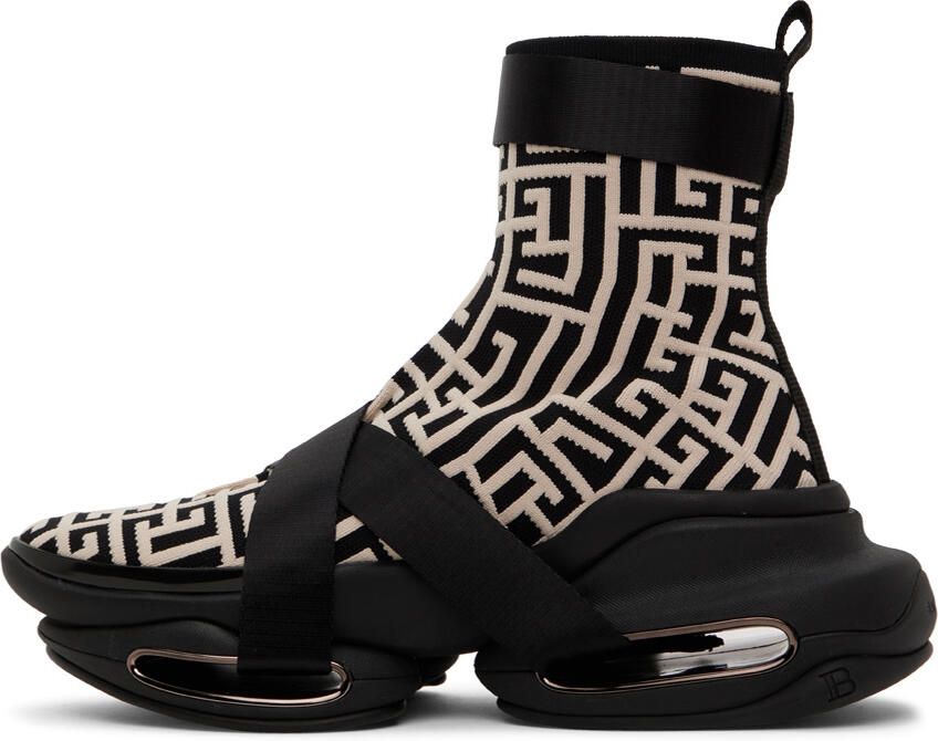 Balmain Black & White B-Bold High-Top Sneakers - Picture 3