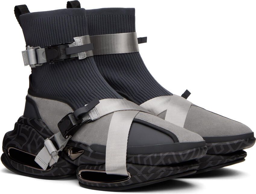 Balmain Gray B-Bold High-Top Sneakers - Picture 2