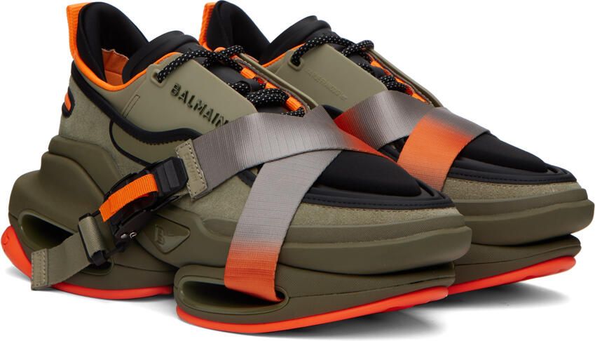 Balmain Khaki B-Bold Sneakers - Picture 2