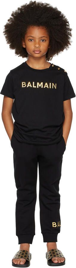 Balmain Kids Black Monogram Slides - Picture 4