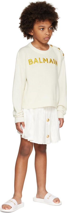 Balmain Kids White Logo Slides - Picture 3