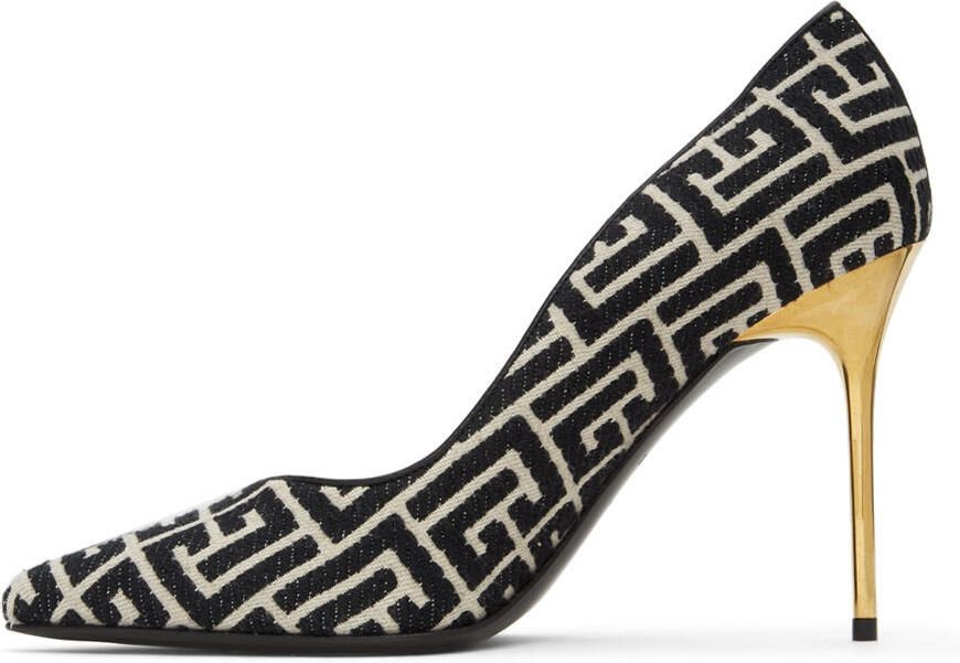 Balmain Off-White & Black Jacquard Ruby Pumps - Picture 3