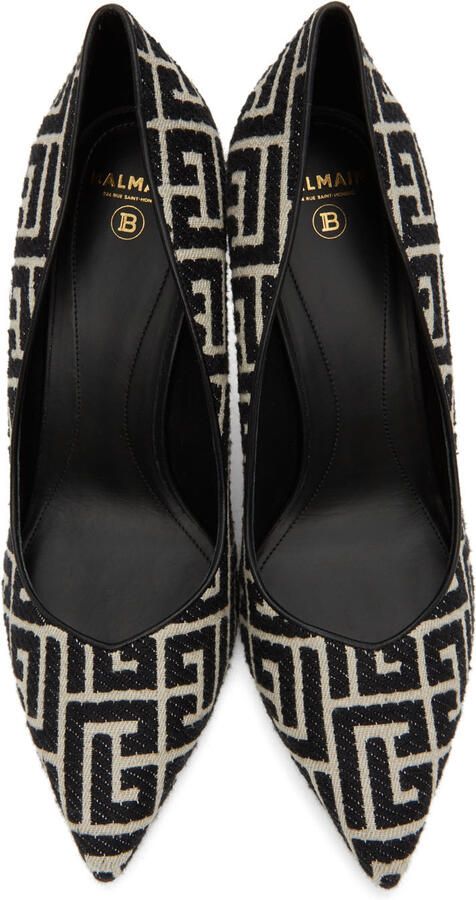 Balmain Off-White & Black Jacquard Ruby Pumps - Picture 4
