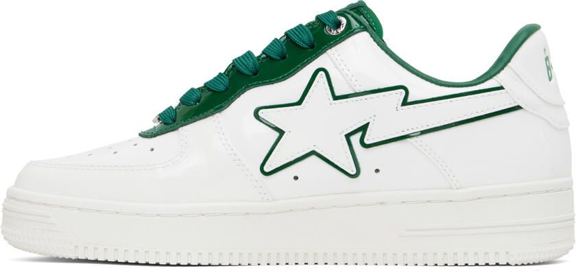 BAPE White & Green Patent Leather Sneakers - Picture 3