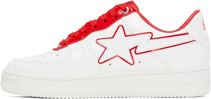 BAPE White & Red Patent Leather Sneakers - Picture 3