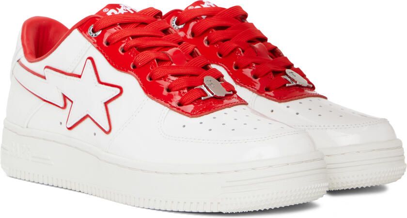BAPE White & Red Patent Leather Sneakers - Picture 2