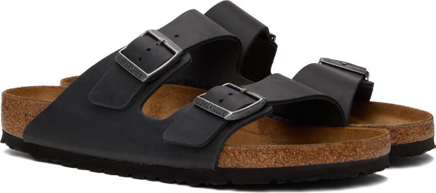 Birkenstock Black Regular Oiled Leather Arizona Sandals - Picture 2