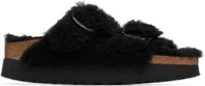 Birkenstock Black Arizona Big Buckle Shearling Sandals