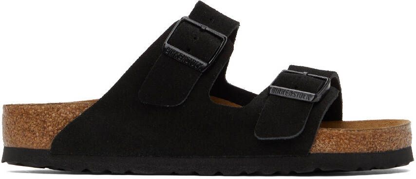 Birkenstock Black Regular Suede Soft Footbed Arizona Sandals