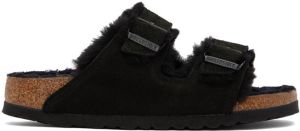 Birkenstock Black Shearling Arizona Sandals