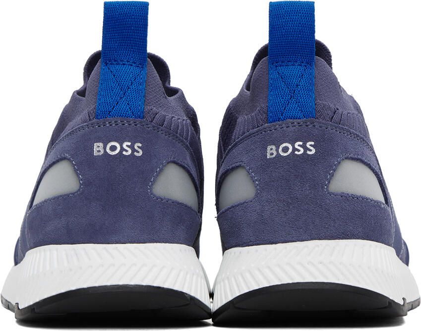 BOSS Navy Structured Knit Sneakers