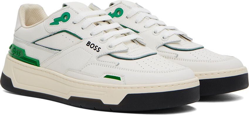 BOSS White & Green Reflective Sneakers - Picture 2