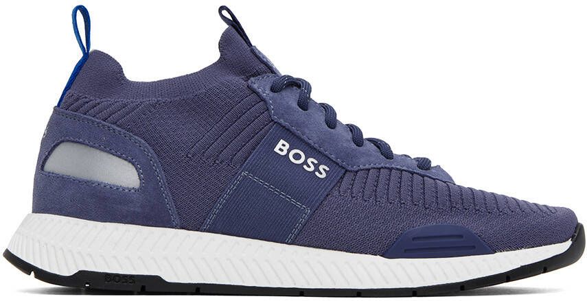 BOSS Navy Structured Knit Sneakers