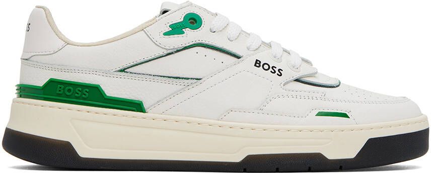 BOSS White & Green Reflective Sneakers