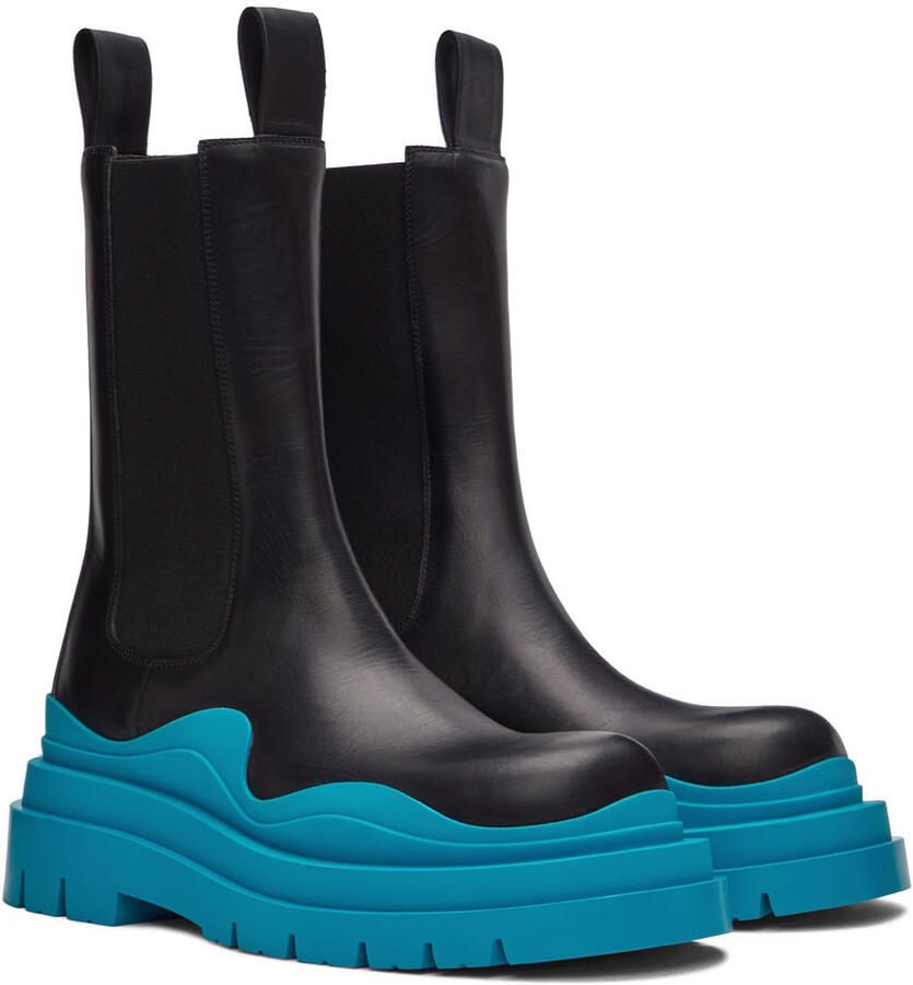 Bottega Veneta Black & Blue Tire Chelsea Boots