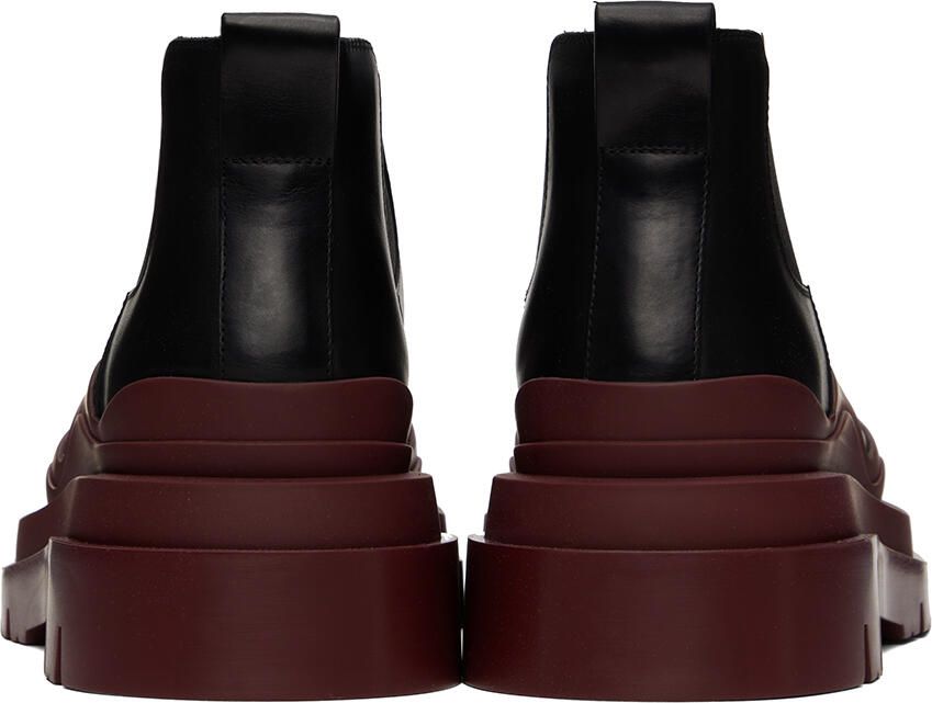 Bottega Veneta Black & Burgundy Tire Chelsea Boots - Picture 4