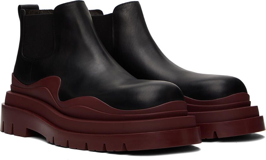 Bottega Veneta Black & Burgundy Tire Chelsea Boots