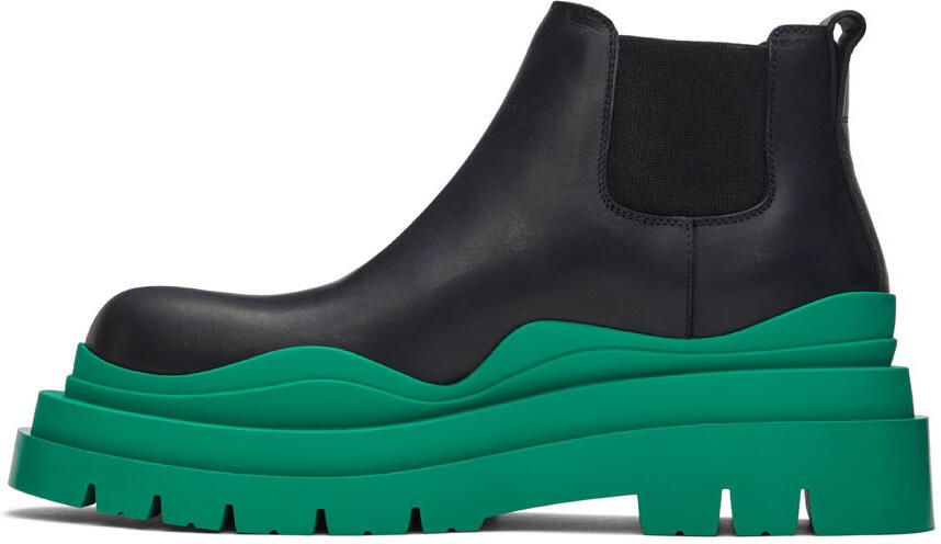 Bottega Veneta Black & Green Tire Chelsea Boots - Picture 3