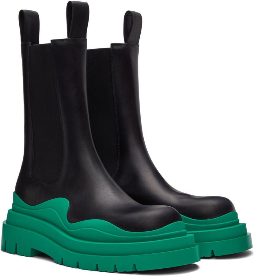Bottega Veneta Black & Green Tire Chelsea Boots