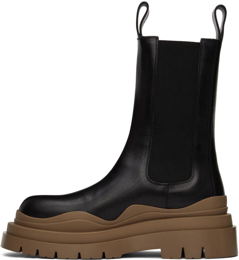 Bottega Veneta Black & Taupe Tire Chelsea Boots - Picture 2