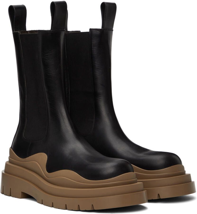 Bottega Veneta Black & Taupe Tire Chelsea Boots