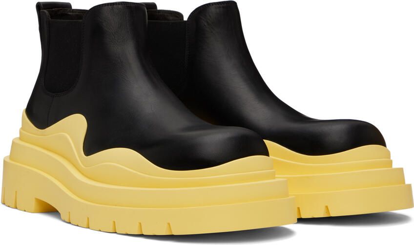 Bottega Veneta Black & Yellow Tire Chelsea Boots - Picture 2
