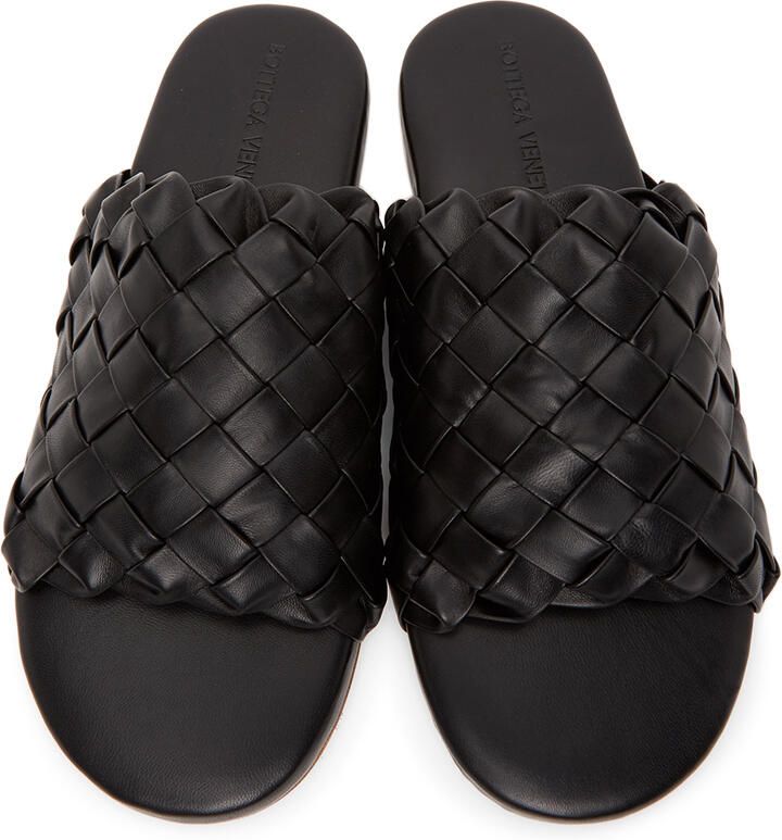 Bottega Veneta Black Intrecciato Slides
