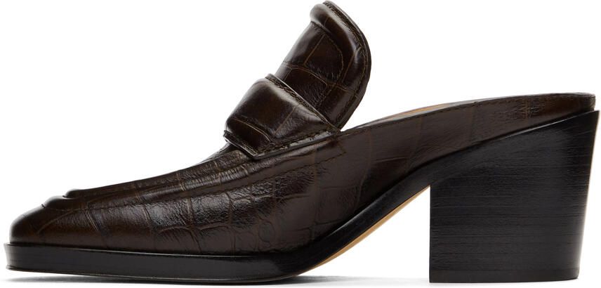 Bottega Veneta Brown Croc Heeled Mules