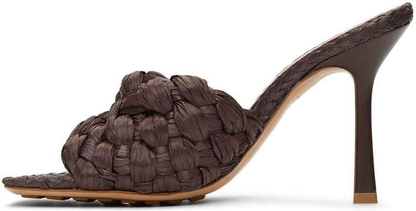 Bottega Veneta Brown Raffia Stretch Heeled Mules - Picture 3